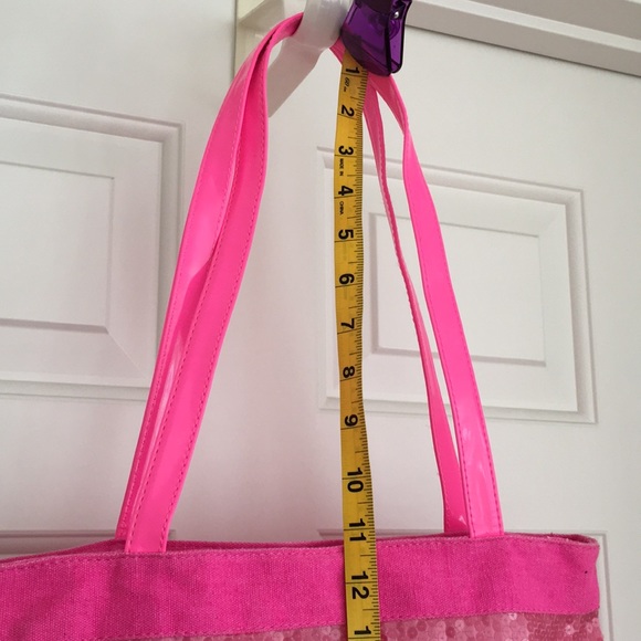 Pink Tote Bag Sequins Hot Pink Neon Snap Button Closure - Picture 6 of 11